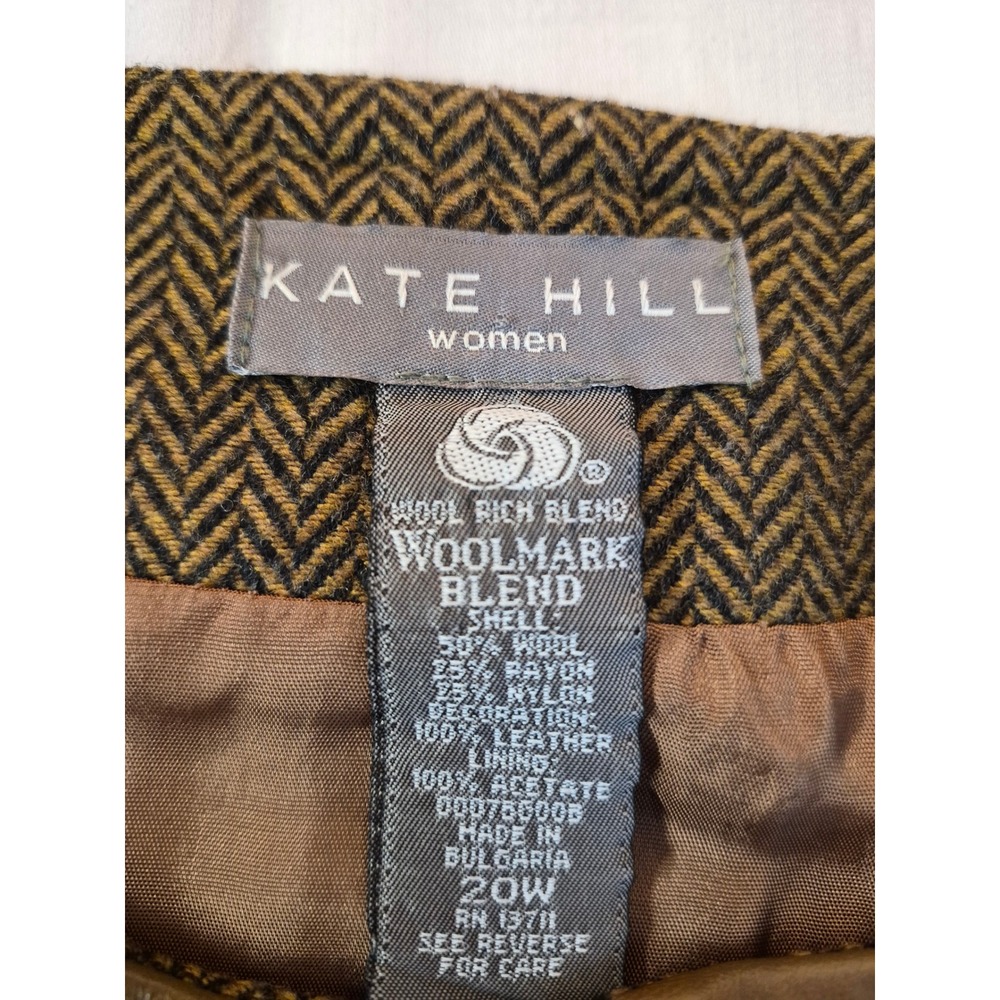 Kate Hill Women Brown Herringbone Wool Blend Leather Trim Zip Blazer Jacket 20W - Picture 8 of 9